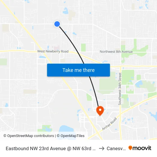 Eastbound NW 23rd Avenue @ NW 63rd Terrace to Canesville map
