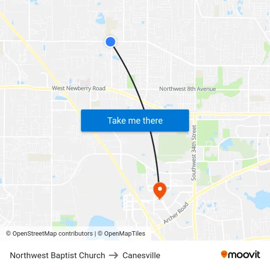 Northwest Baptist Church to Canesville map