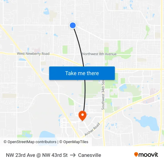 NW 23rd Ave @ NW 43rd St to Canesville map