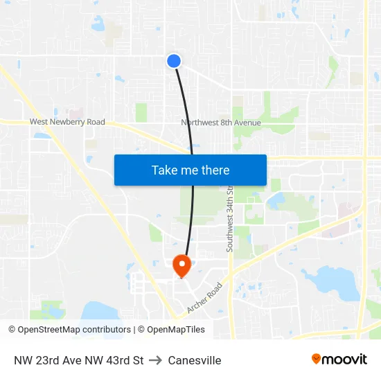 NW 23rd Ave NW 43rd St to Canesville map