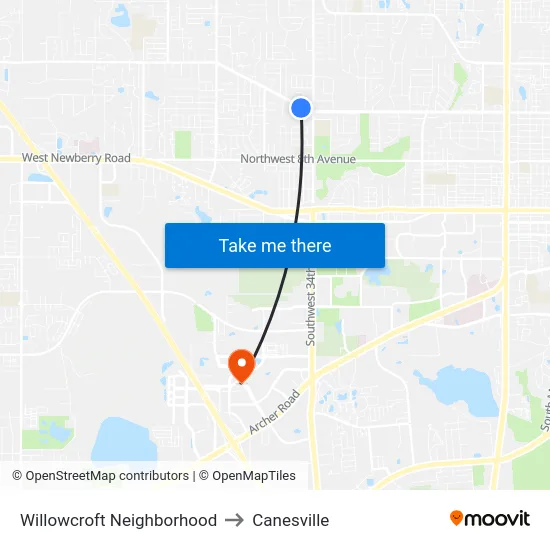 Willowcroft Neighborhood to Canesville map