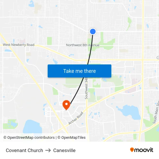 Covenant Church to Canesville map