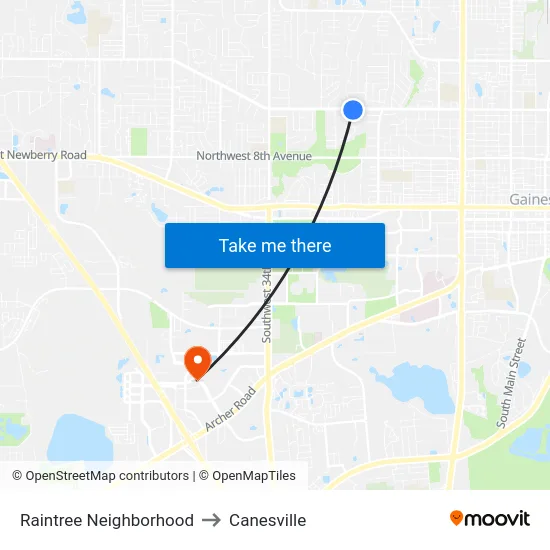 Raintree Neighborhood to Canesville map