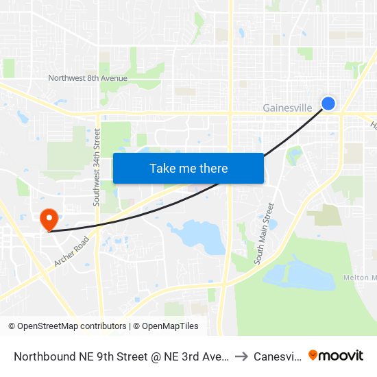 Northbound NE 9th Street @ NE 3rd Avenue to Canesville map