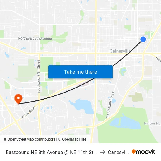 Eastbound NE 8th Avenue @ NE 11th Street to Canesville map