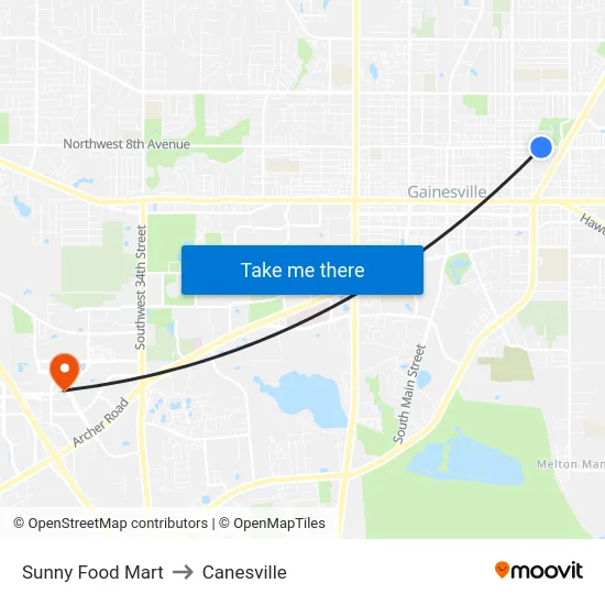 Sunny Food Mart to Canesville map