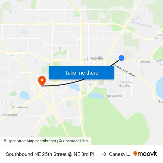Southbound NE 25th Street @ NE 3rd Place to Canesville map