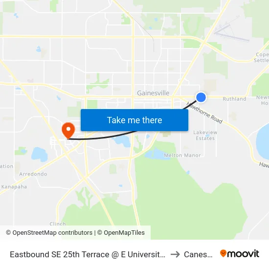 Eastbound SE 25th Terrace @ E University Avenue to Canesville map
