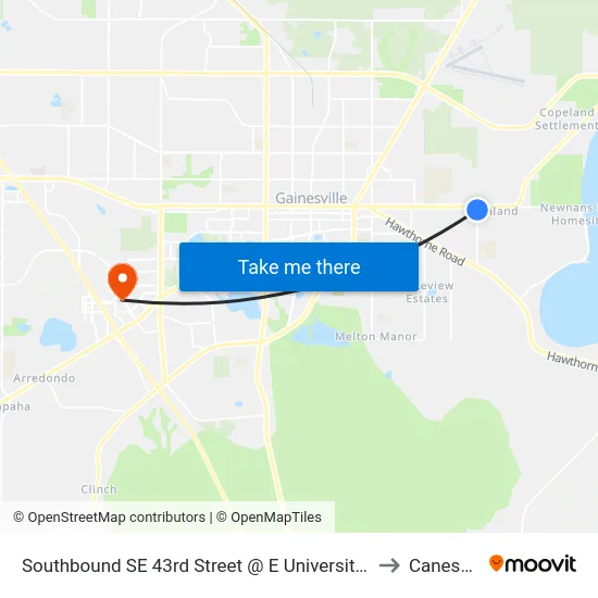 Southbound SE 43rd Street @ E University Avenue to Canesville map