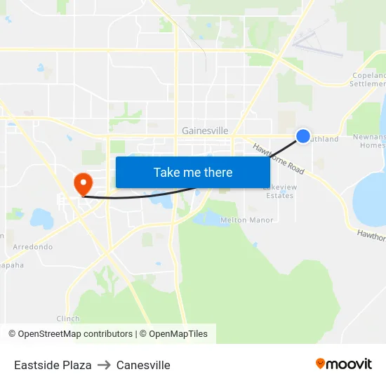 Eastside Plaza to Canesville map