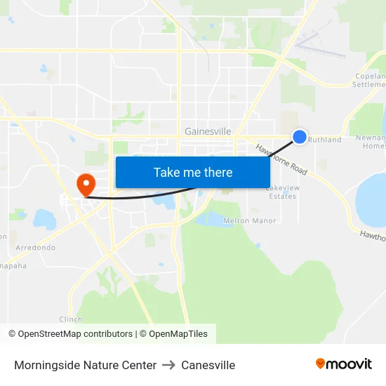 Morningside Nature Center to Canesville map
