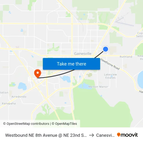 Westbound NE 8th Avenue @ NE 23nd Street to Canesville map