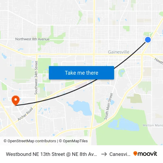 Westbound NE 13th Street @ NE 8th Avenue to Canesville map
