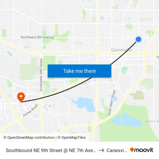 Southbound NE 9th Street @ NE 7th Avenue to Canesville map