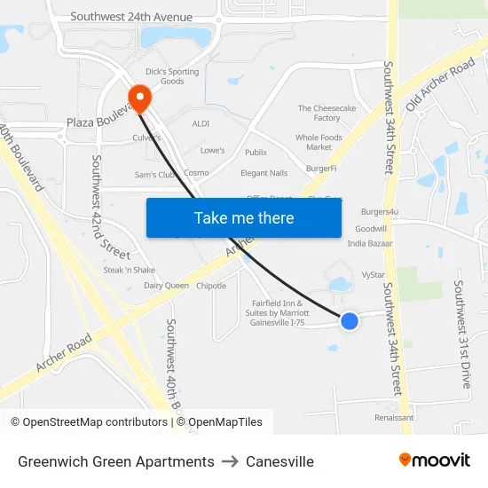 Greenwich Green Apartments to Canesville map