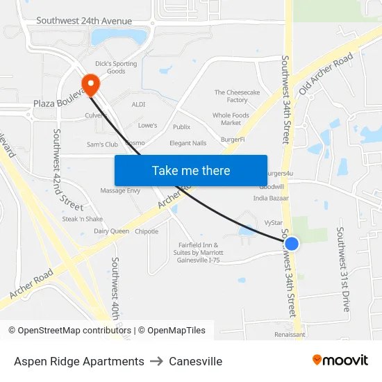 Aspen Ridge Apartments to Canesville map