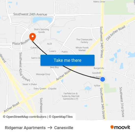 Ridgemar Apartments to Canesville map