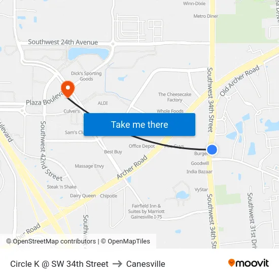 Circle K @ SW 34th Street to Canesville map
