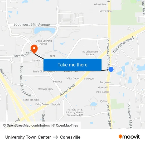 University Town Center to Canesville map