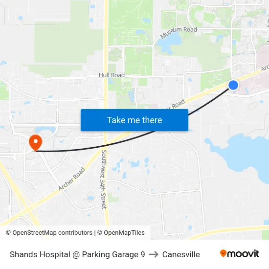 Shands Hospital @ Parking Garage 9 to Canesville map