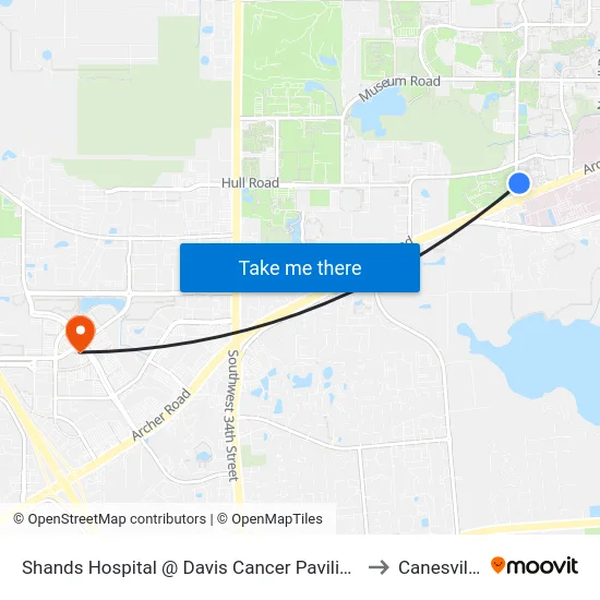 Shands Hospital @ Davis Cancer Pavilion to Canesville map