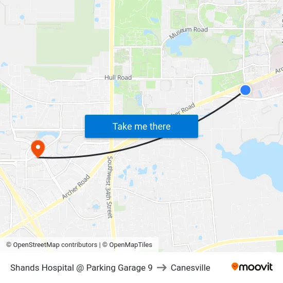 Shands Hospital @ Parking Garage 9 to Canesville map