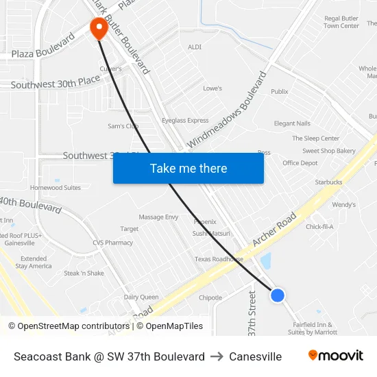 Seacoast Bank @ SW 37th Boulevard to Canesville map