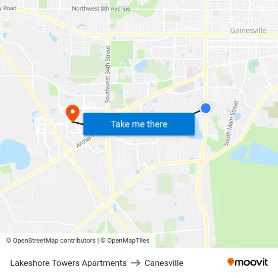Lakeshore Towers Apartments to Canesville map