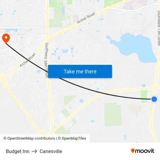 Budget Inn to Canesville map