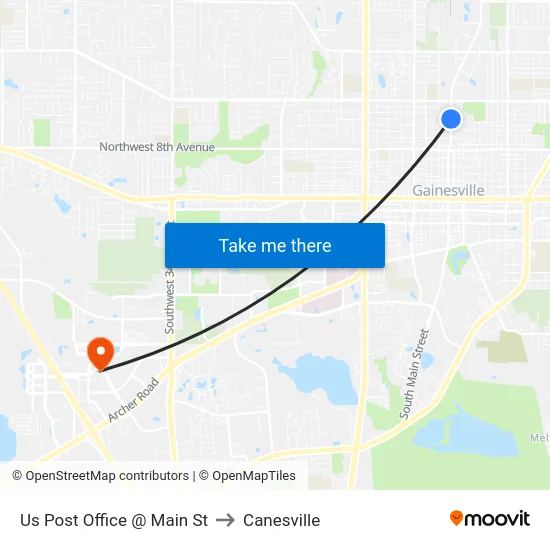 Us Post Office @ Main St to Canesville map