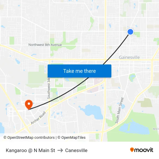 Kangaroo @ N Main St to Canesville map