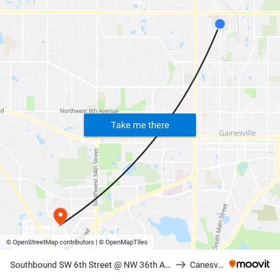 Southbound SW 6th Street @ NW 36th Avenue to Canesville map