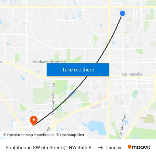 Southbound SW 6th Street @ NW 36th Avenue to Canesville map