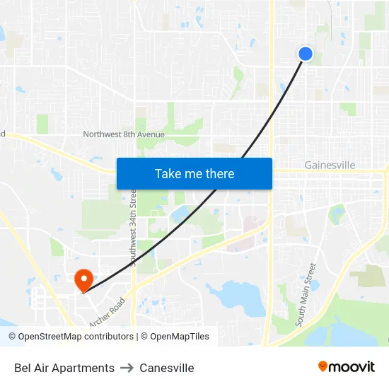 Bel Air Apartments to Canesville map