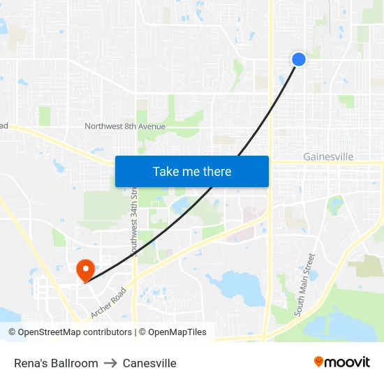 Rena's Ballroom to Canesville map