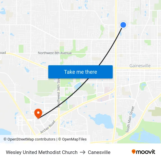 Wesley United Methodist Church to Canesville map