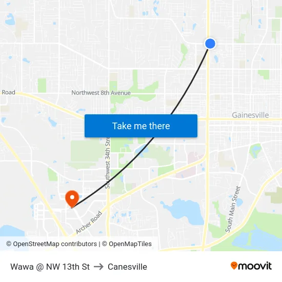 Wawa @ NW 13th St to Canesville map