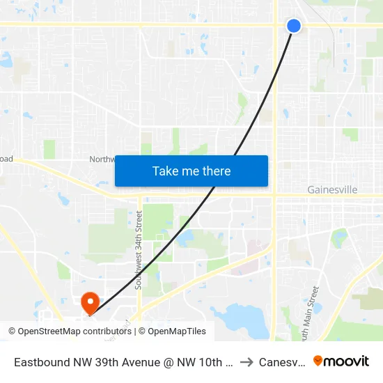 Eastbound NW 39th Avenue @ NW 10th Street to Canesville map