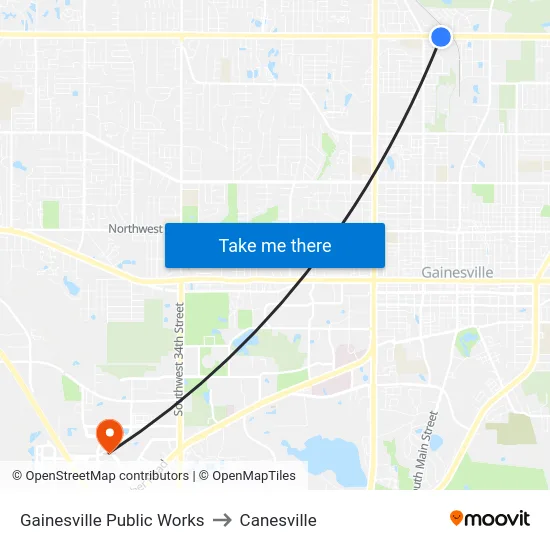 Gainesville Public Works to Canesville map