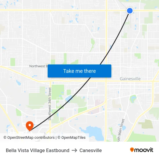 Bella Vista Village Eastbound to Canesville map