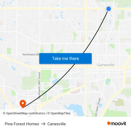 Pine Forest Homes to Canesville map