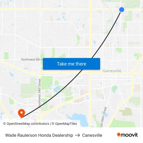 Wade Raulerson Honda Dealership to Canesville map