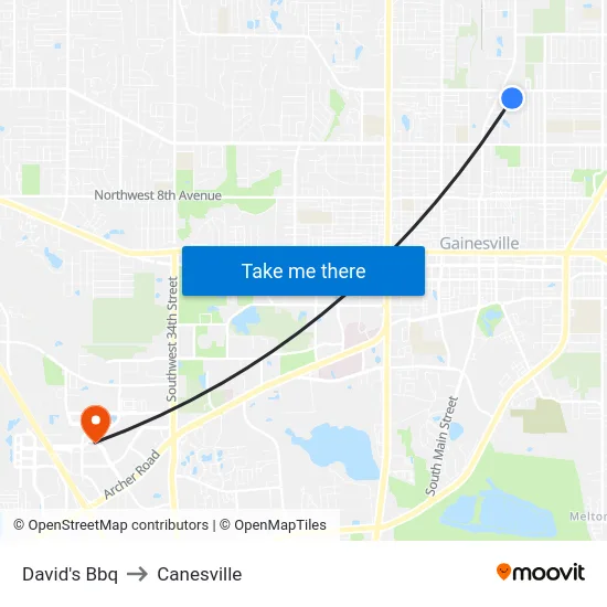 David's Bbq to Canesville map