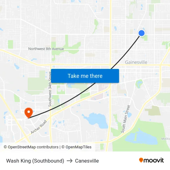 Wash King (Southbound) to Canesville map