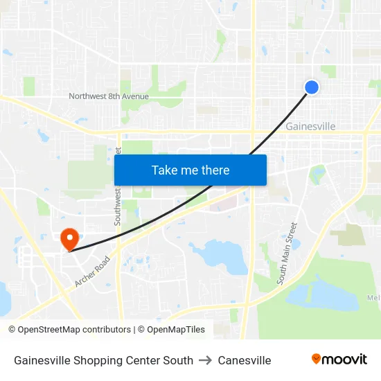 Gainesville Shopping Center South to Canesville map