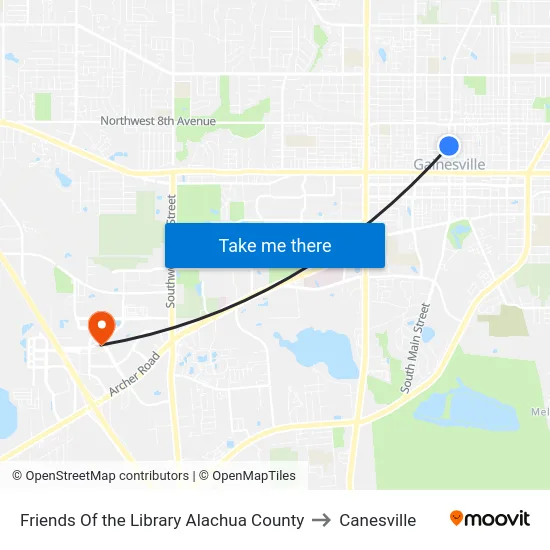 Friends Of the Library Alachua County to Canesville map