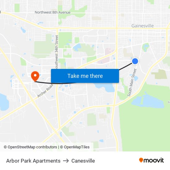 Arbor Park Apartments to Canesville map