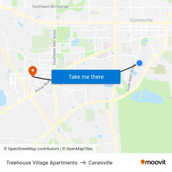Treehouse Village Apartments to Canesville map