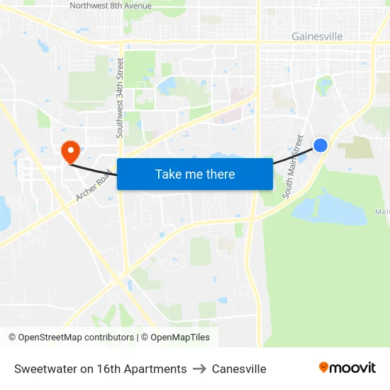 Sweetwater on 16th Apartments to Canesville map
