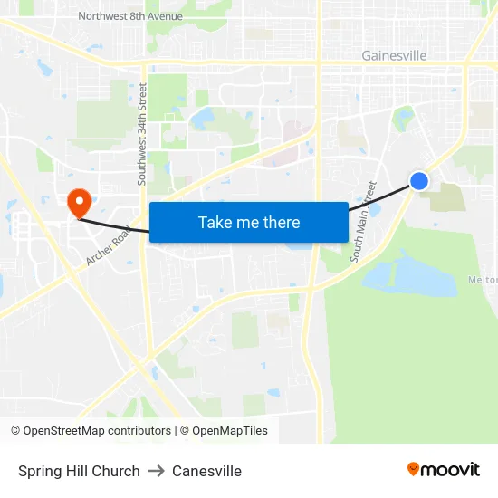 Spring Hill Church to Canesville map